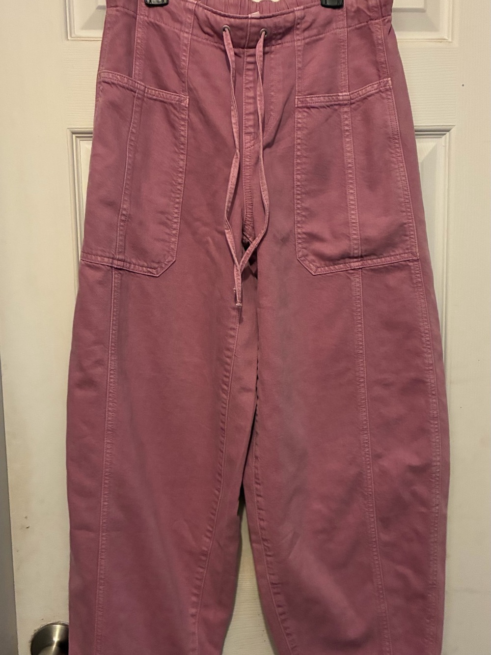 Women’s Casual Drawstring Cargo Pants - Mauve Pink